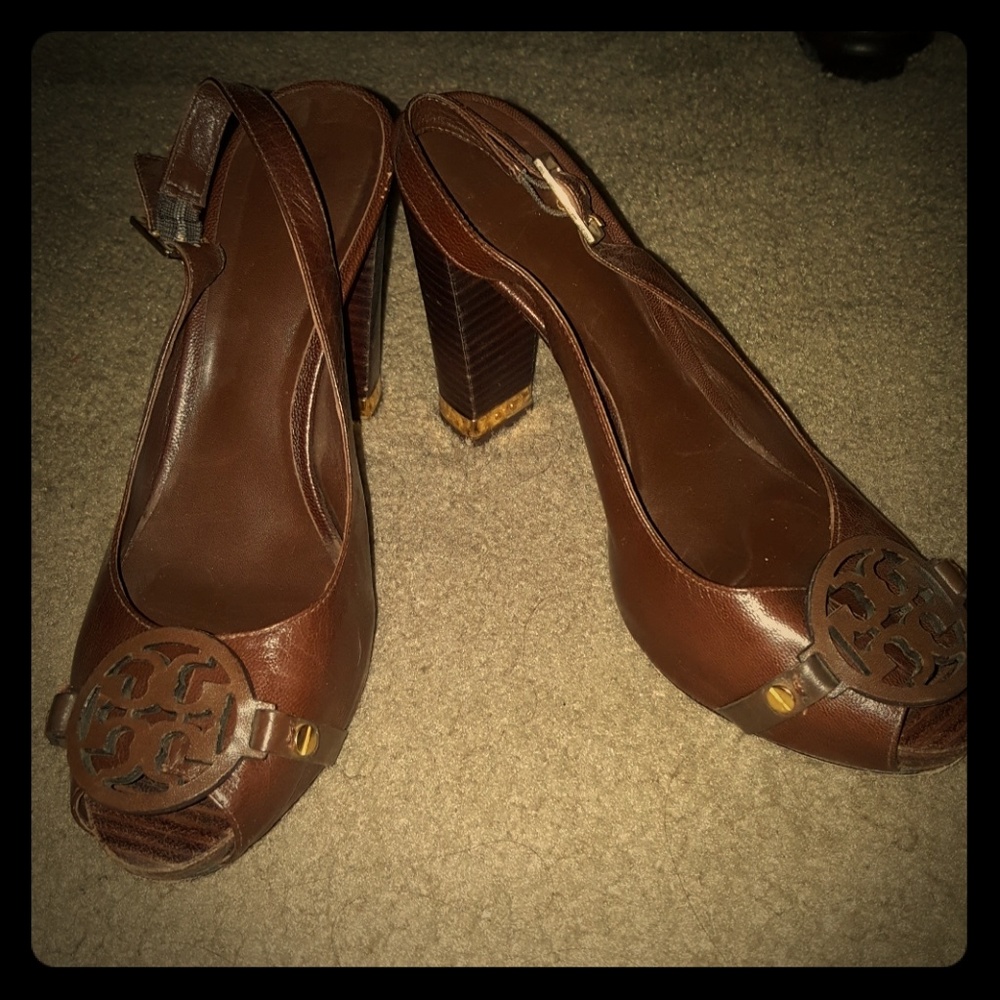 Authentic Brown Tory Burch block heeled platform sandals-8.5